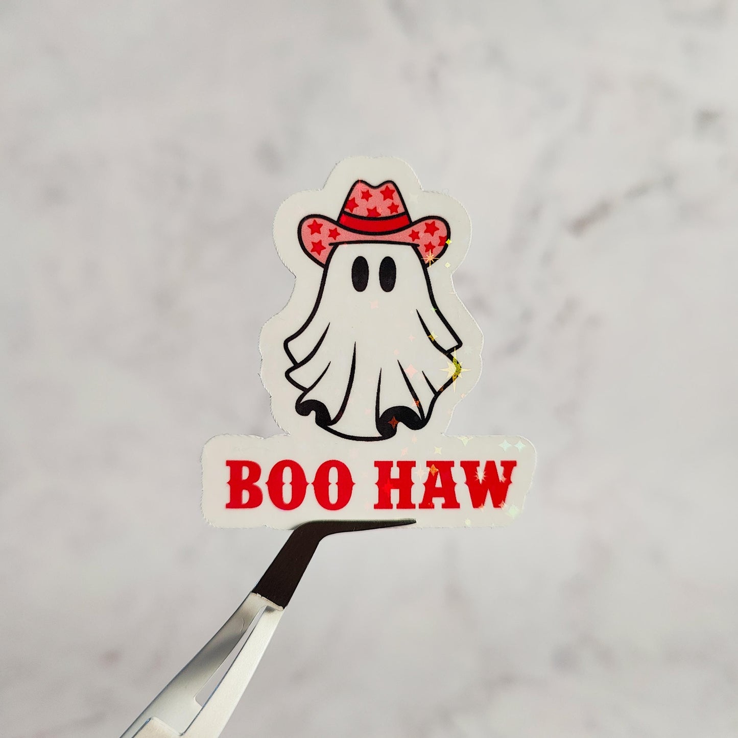 Boo Haw Holographic Sticker, Cute Cowgirl Ghost Sticker, Laptop/Water Bottle Sticker, Water Resistant, Western Halloween, Spooky Ghost Gift