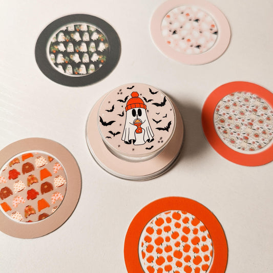 Spooky Fall Grip Sticker Pack, Tablet and Kindle Decor, Cell Phone Case Patches, Phone Grip Decal Accessories, Cute Ghosts and Pumpkin Spice