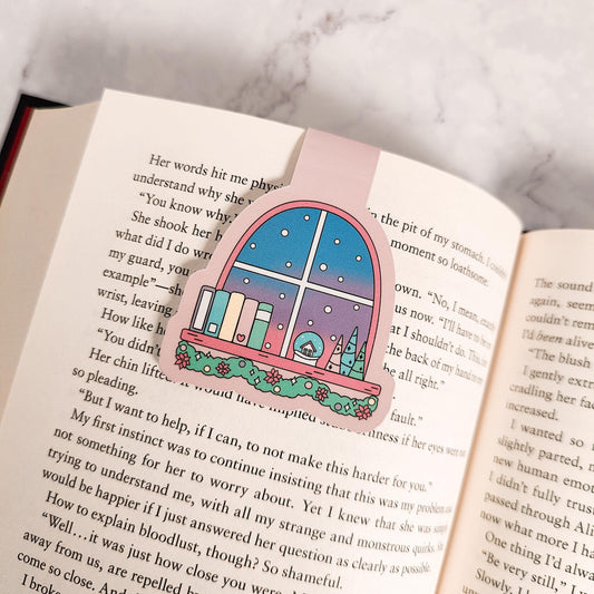 Christmas Window Magnetic Bookmark, Bookish Water Resistant Bookmark, Christmas Page Marker, Winter Cozy Bookworm Gift