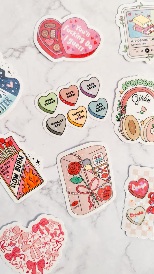Bookish Conversation Hearts Holographic Sticker, Book Genres, Candy Hearts, Bookish Girlie, Water Resistant Sticker, Journal, Laptop Decal