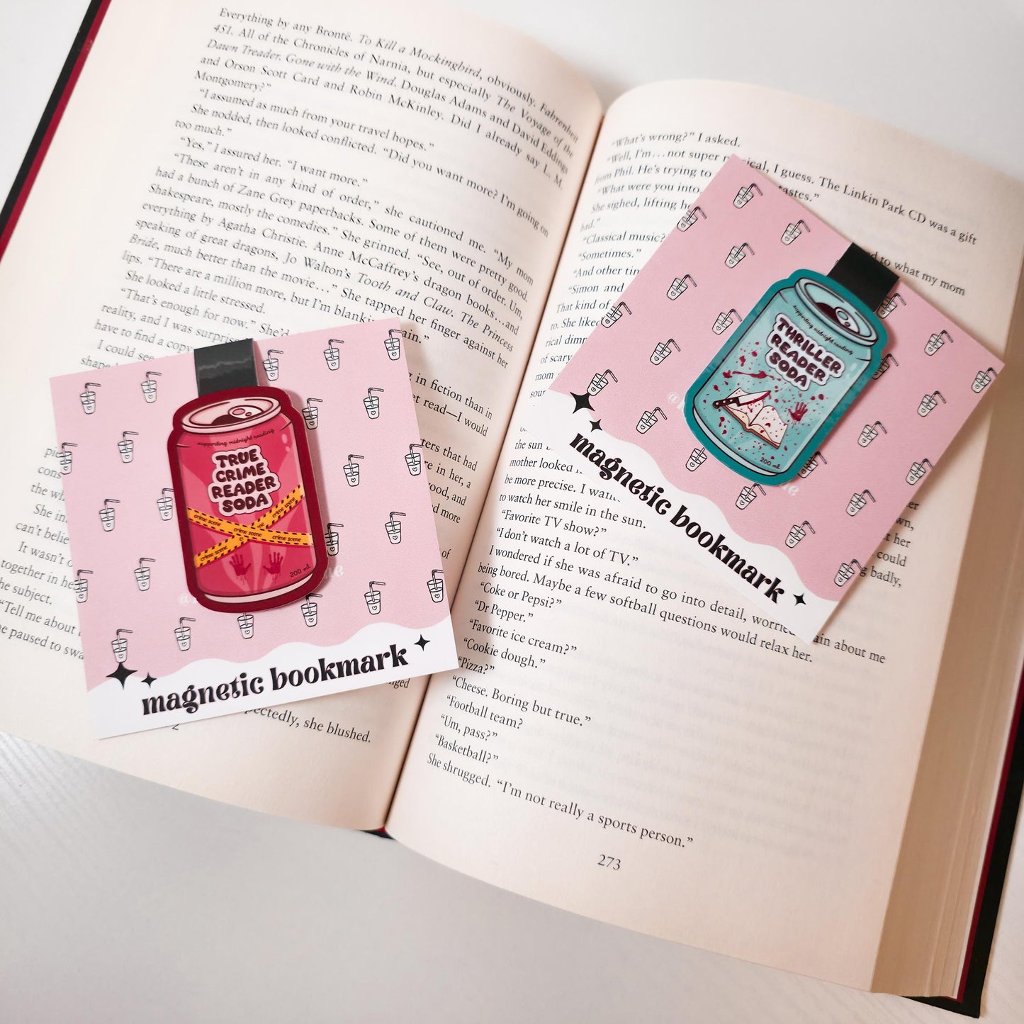 Bookish Soda Set Magnetic Bookmarks, Water Resistant Bookmark, Page Marker, Favorite Tropes, Reading Genres, Soda Pop Lover, Bookworm Gift