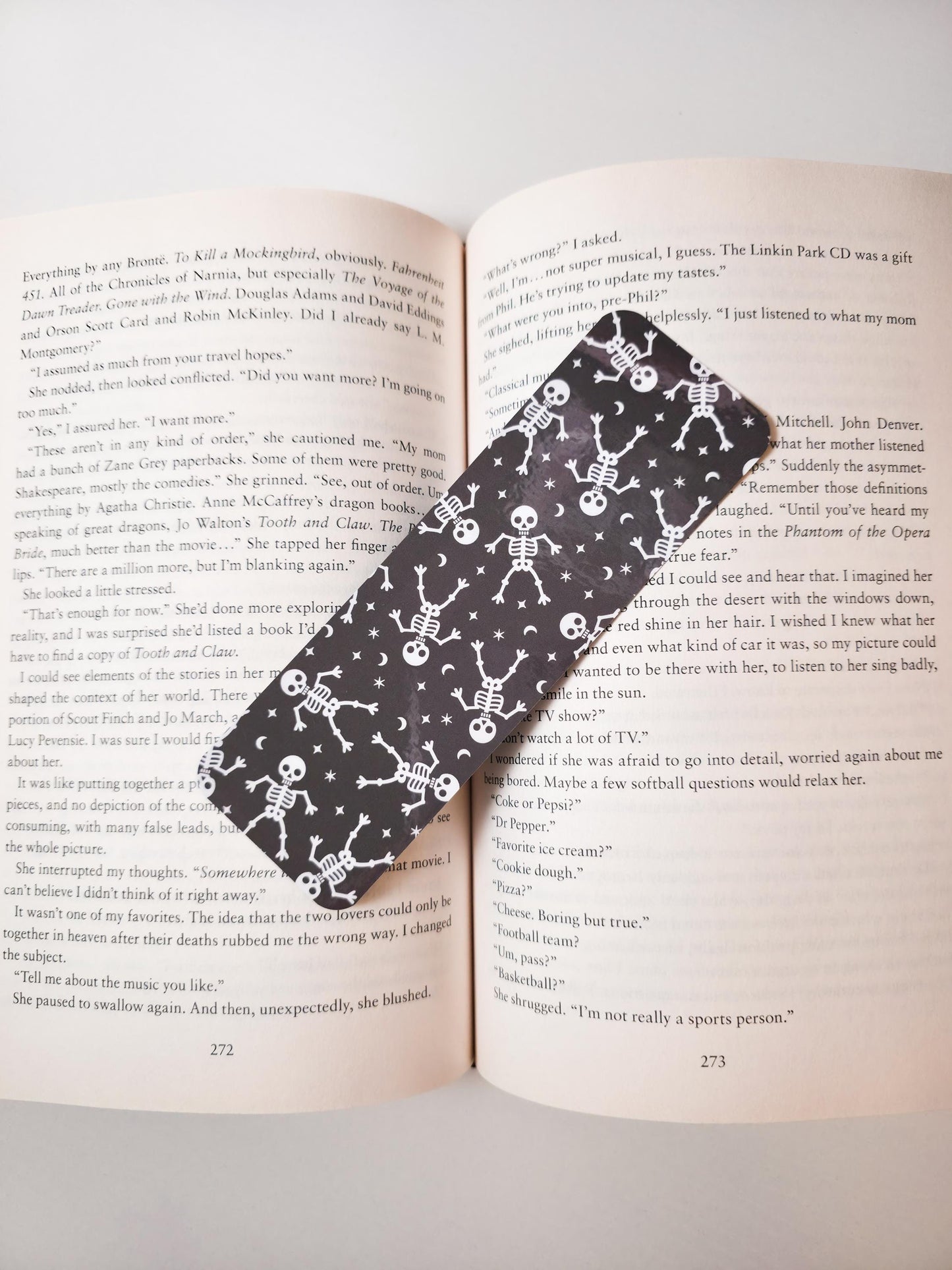 Skelly & Coquette Bats Bookmark, Double Sided Laminated Paper Bookmark, Halloween Page Marker, Cute Book Accessory, Spooky Bookish Gift