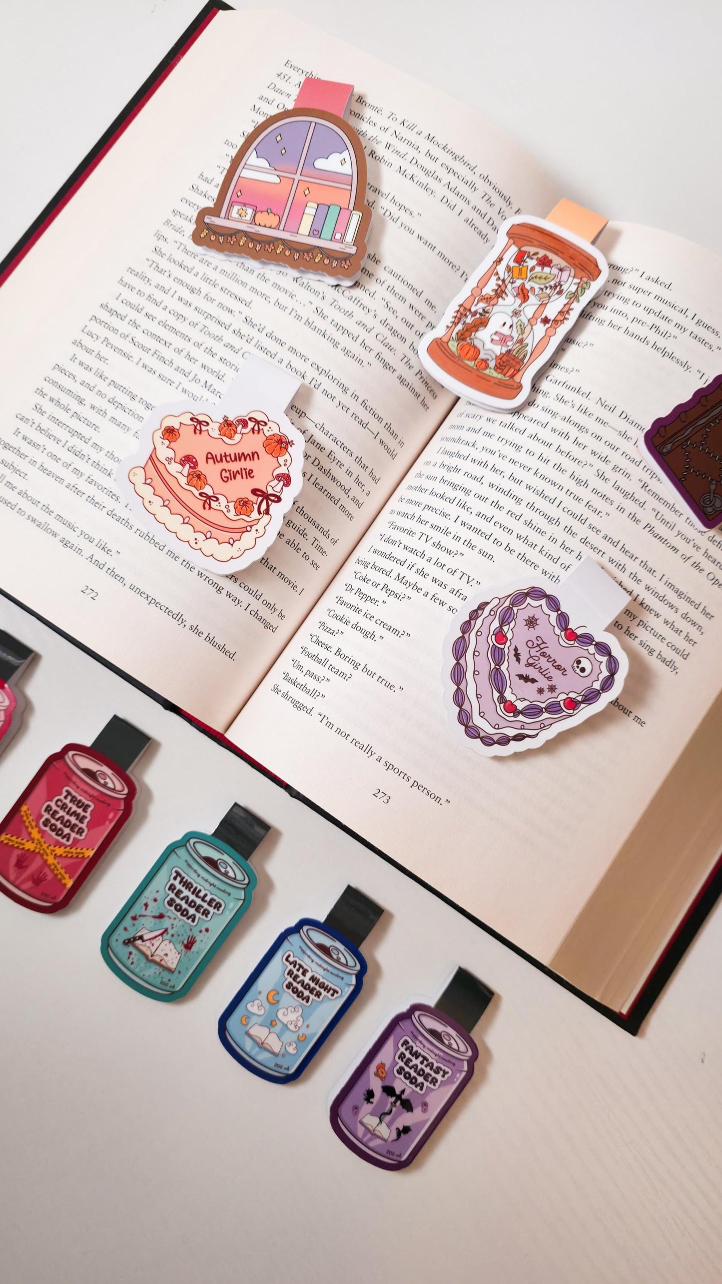 Autumn & Horror Magnetic Bookmarks, Bookish Water Resistant Bookmark, Halloween Page Marker, Trendy Cake Bookworm Gift