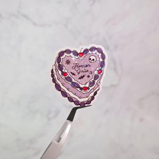 Autumn & Horror Girlie Cake Holographic Sticker, Water Resistant, Falloween Aesthetic, Trendy Cake, Spooky Fall Gift