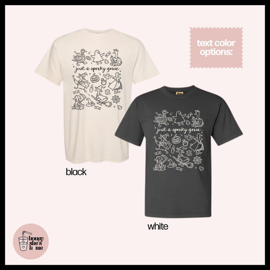 Spooky Goose Doodles T-shirt, Halloween Animal Lover Shirt, Cute Casual Soft Cotton Tee, Fall Comfy Top, Farm Animals, Spooky Season Gift