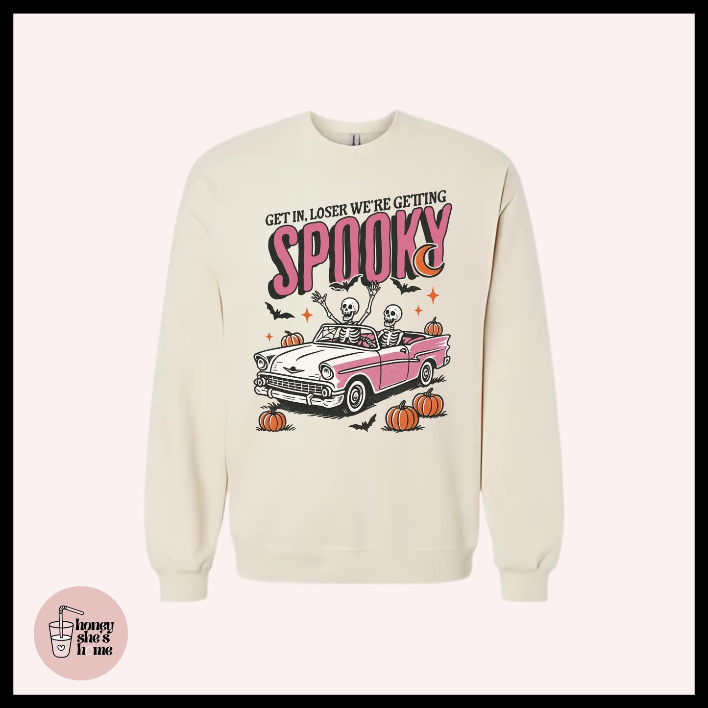 Get In Loser We're Getting Spooky Crewneck, Skelly Sweater, Cute Coffee Lover Sweatshirt, Comfy Fleece Soft Crew, Spooky Seasonal Gift