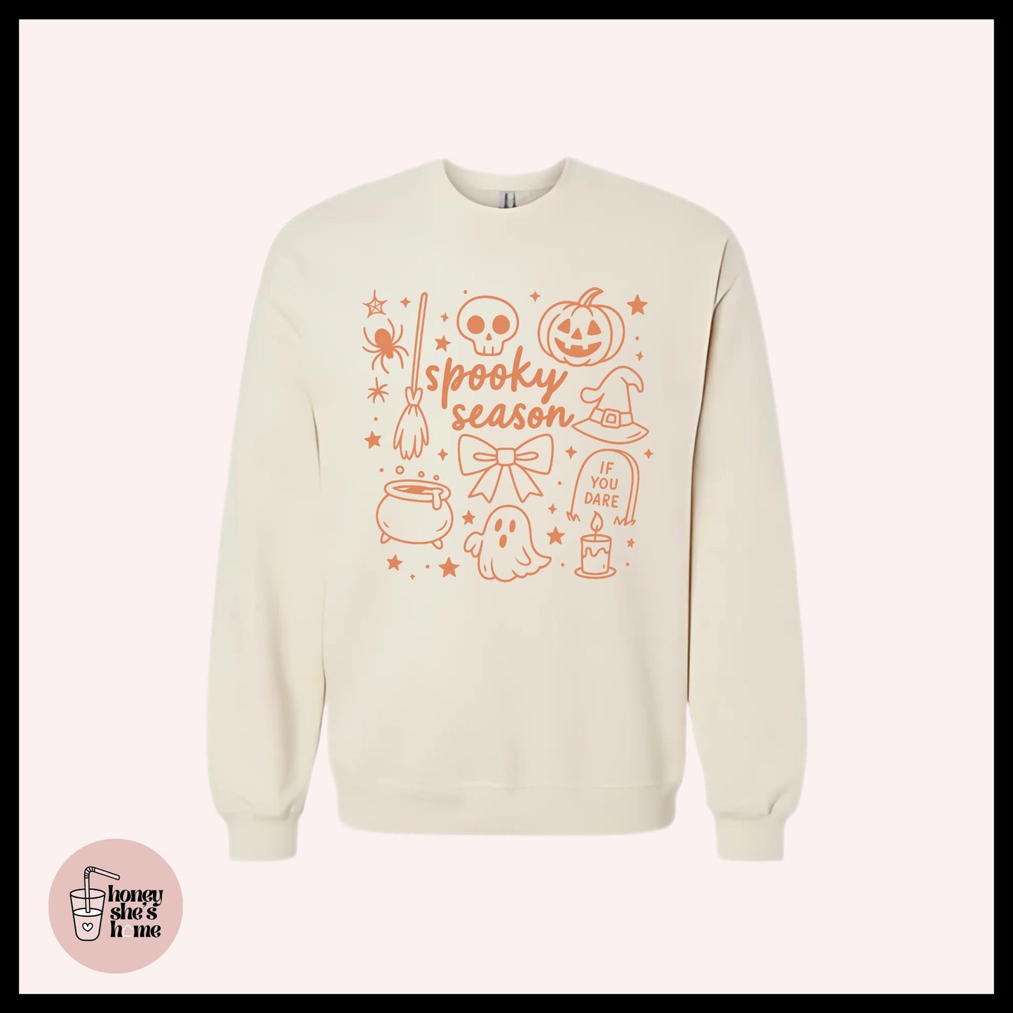 Spooky Season Doodles Crewneck, Pumpkin Sweater, Cute Falloween Sweatshirt, Comfy Witchy Fleece Soft Crew, Spooky Seasonal Gift