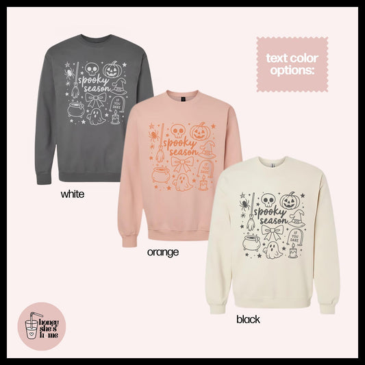 Spooky Season Doodles Crewneck, Pumpkin Sweater, Cute Falloween Sweatshirt, Comfy Witchy Fleece Soft Crew, Spooky Seasonal Gift