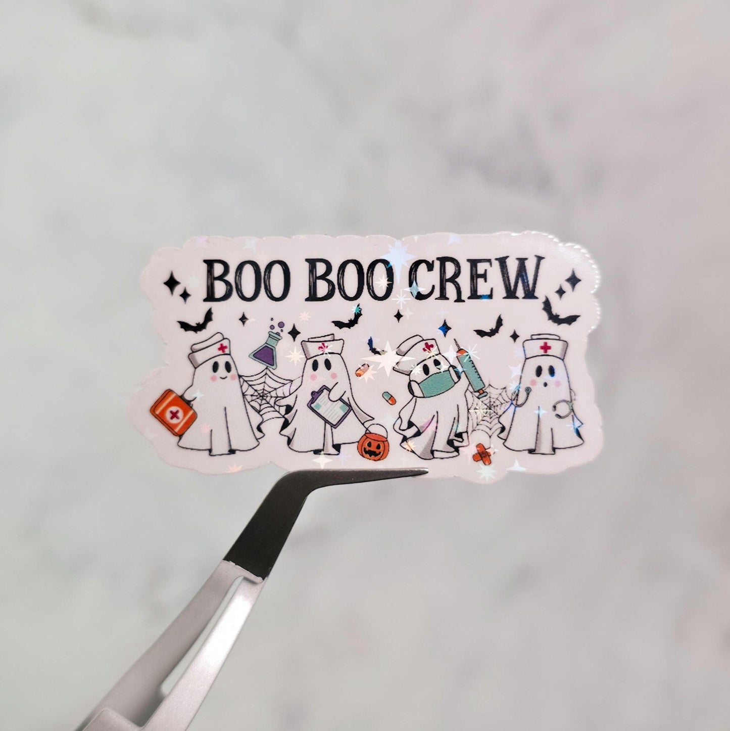 Boo Boo Crew Holographic Sticker, Water Resistant, Cute Ghosts, Healthcare, RN, Nurse Student, Medical, Frontlines, Spooky Gift
