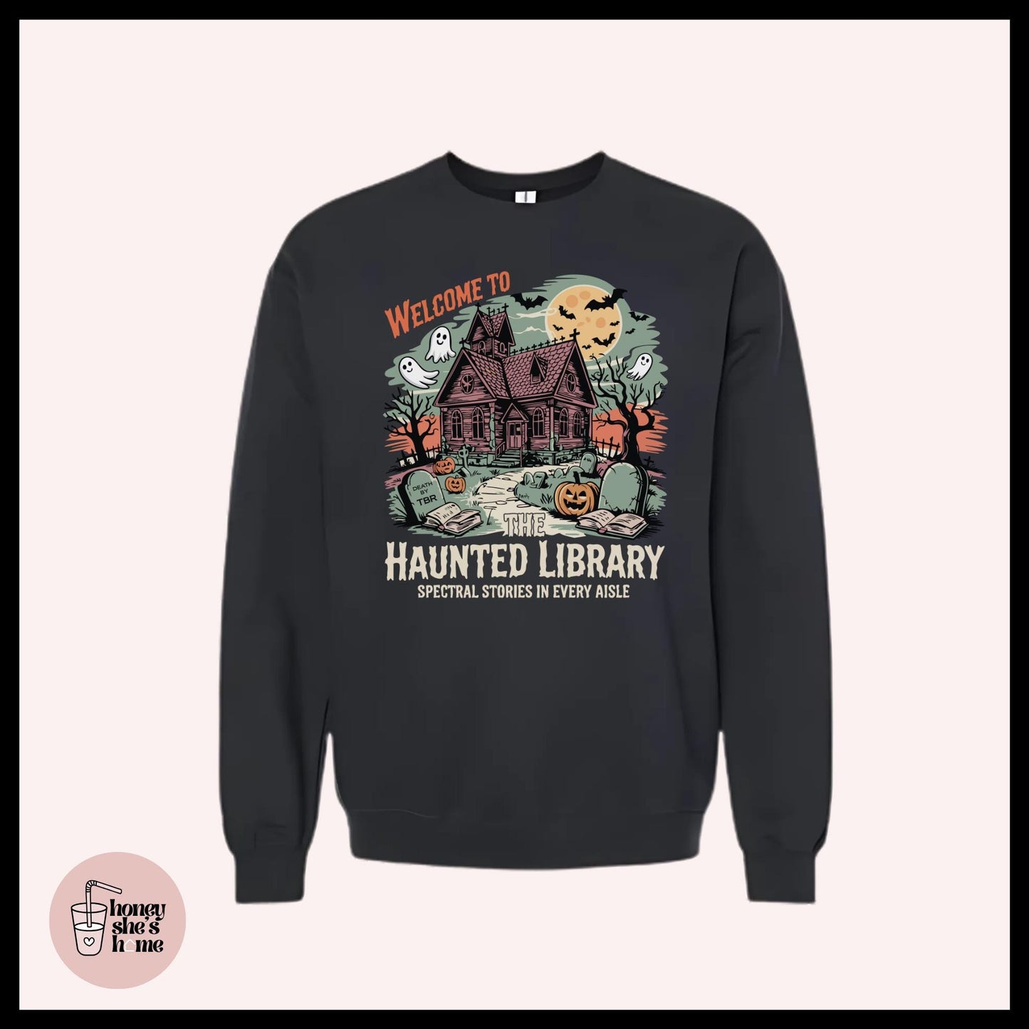 Haunted Library Crewneck, Bookish Halloween, Cute Falloween Sweatshirt, Comfy Witchy Fleece Soft Crew, Spooky Seasonal Gift