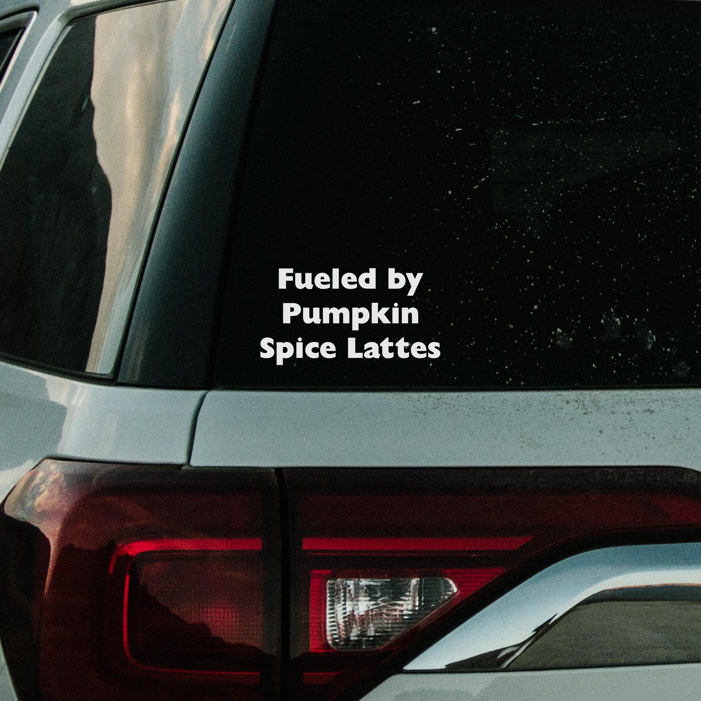 Fueled By Pumpkin Spice Lattes Car Decal, Halloween Car Accessory, Permanent Vinyl, Autumn Bumper Sticker, Fall Season Saying, Vehicle Gift