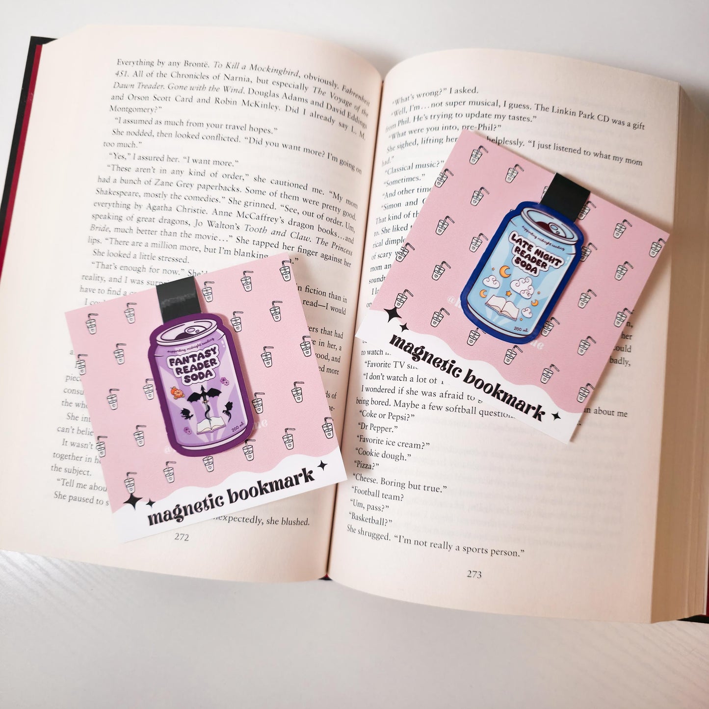 Bookish Soda Set Magnetic Bookmarks, Water Resistant Bookmark, Page Marker, Favorite Tropes, Reading Genres, Soda Pop Lover, Bookworm Gift