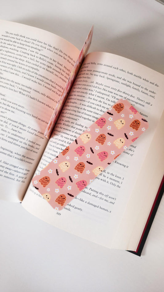 Ghostie Conchas Bookmark, Double Sided Laminated Paper Bookmark, Halloween Page Marker, Cute Book Accessory, Spooky Bookish Gift