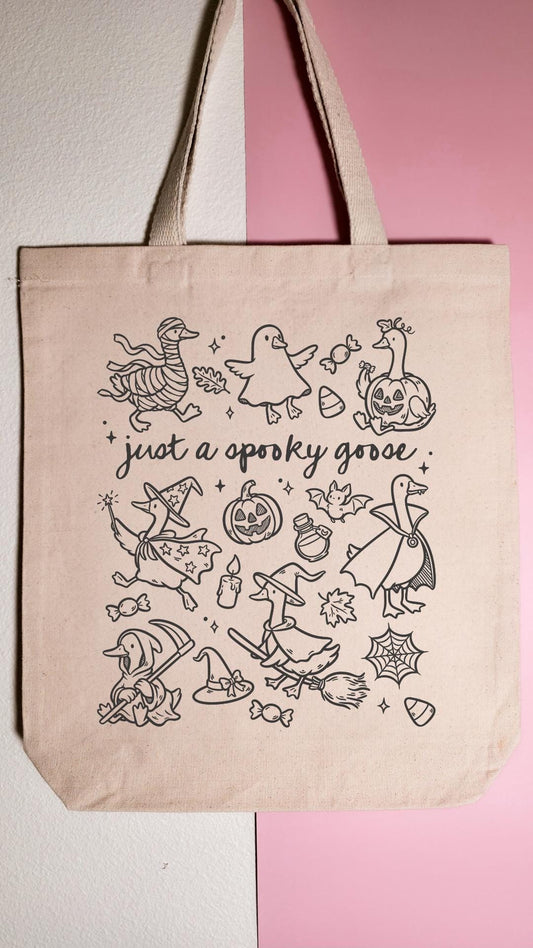 Just A Spooky Goose Tote Bag, Library Tote, Spooky Bookish Bag, Reusable Cotton Bag, Halloween, Reader, Book Store Tote, Bookworm Gift