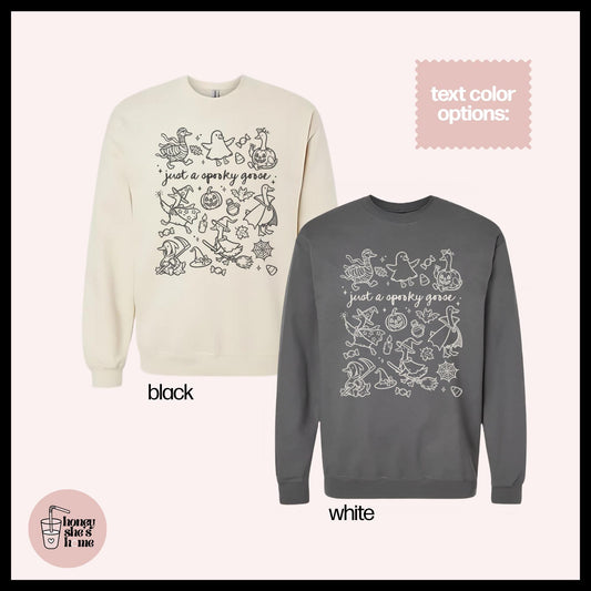 Spooky Goose Doodles Crewneck, Halloween Animals Sweater, Cute Falloween Sweatshirt, Comfy Fleece Soft Crew, Spooky Seasonal Gift