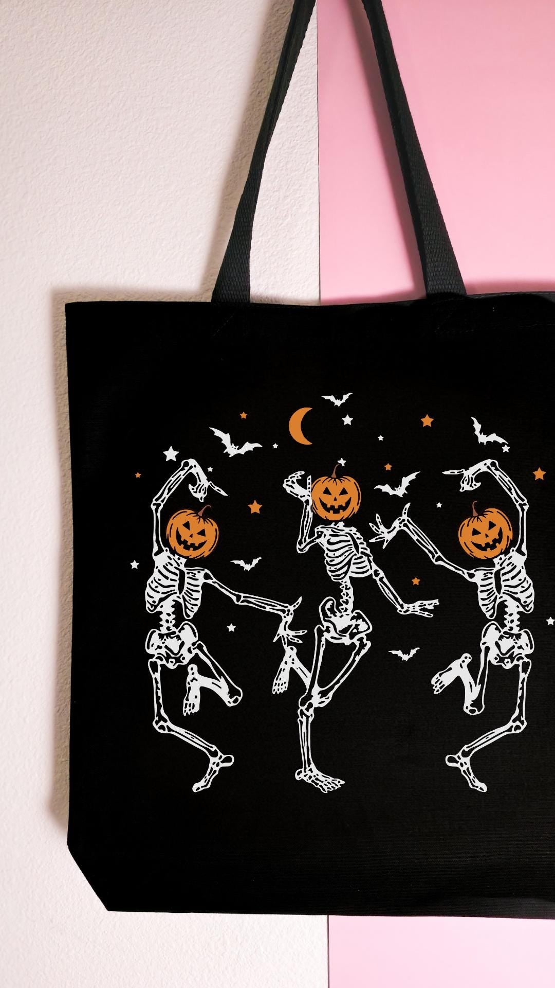 Dancing Skeletons Tote Bag, Library Tote, Spooky Bookish Bag, Reusable Cotton Bag, Halloween, Reader, Book Store Tote, Bookworm Gift
