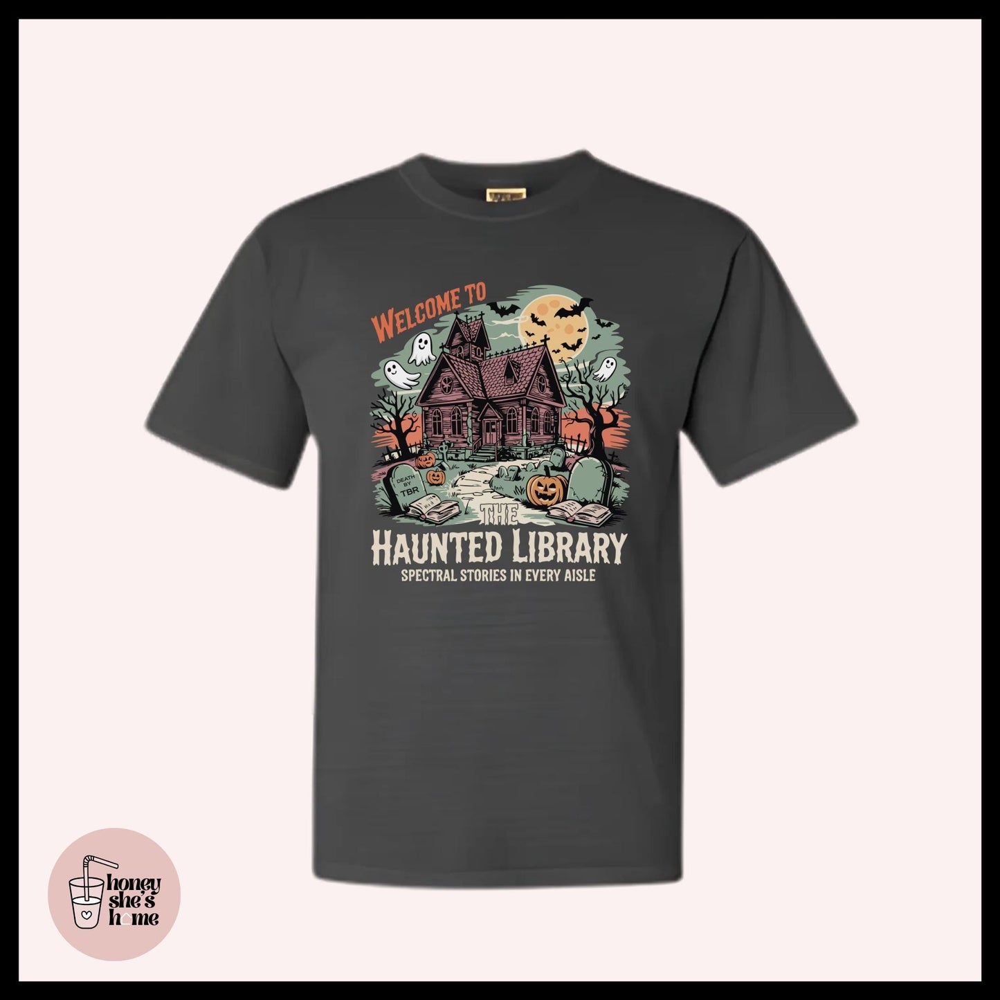 Haunted Library T-shirt, Halloween Bookish Lover Shirt, Cute Casual Soft Cotton Tee, Fall Comfy Top, Falloween Vibes, Spooky Season Gift