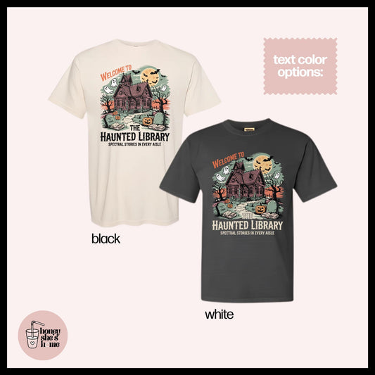 Haunted Library T-shirt, Halloween Bookish Lover Shirt, Cute Casual Soft Cotton Tee, Fall Comfy Top, Falloween Vibes, Spooky Season Gift