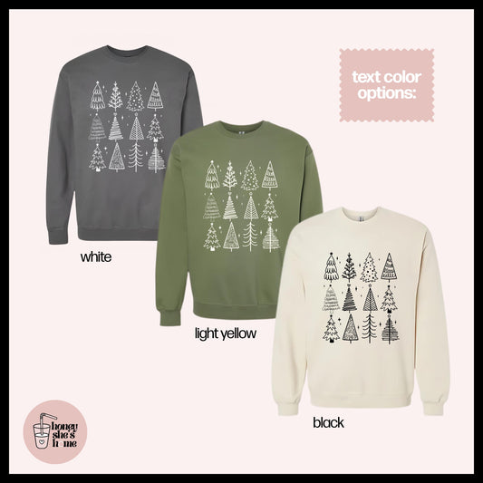 Christmas Tree Doodles Crewneck: Pine Tree Drawings