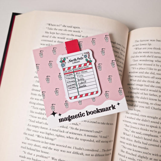 North Pole Library Due Date Card Magnetic Bookmark: Christmas Page Marker