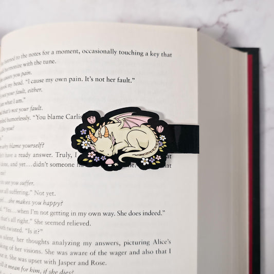 Floral Spring Sleeping Dragon Magnetic Bookmark | Fantasy Bookish Gift | Cute Dragon Page Marker | Reading Accessory