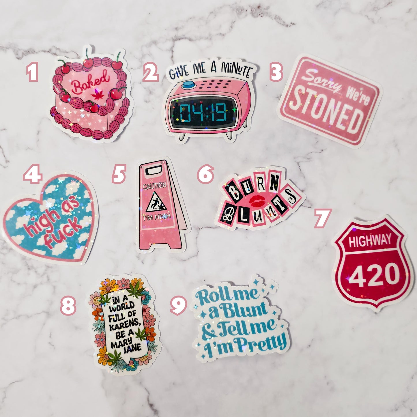 Stoner Holographic Sticker Pack | Funny Weed Stickers | 420 Vinyl Decals | Waterproof Laptop & Water Bottle Stickers