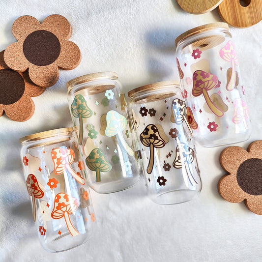 Floral Mushroom Glass Cup