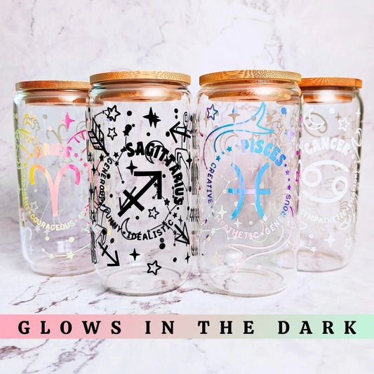 Zodiac Glow In The Dark Glass Cup