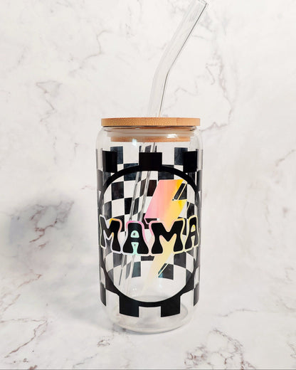Checkered Glow In The Dark Mama Glass Cup