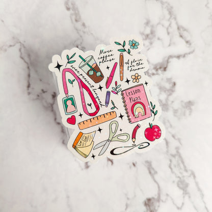 Teacher Doodles Holographic Sticker