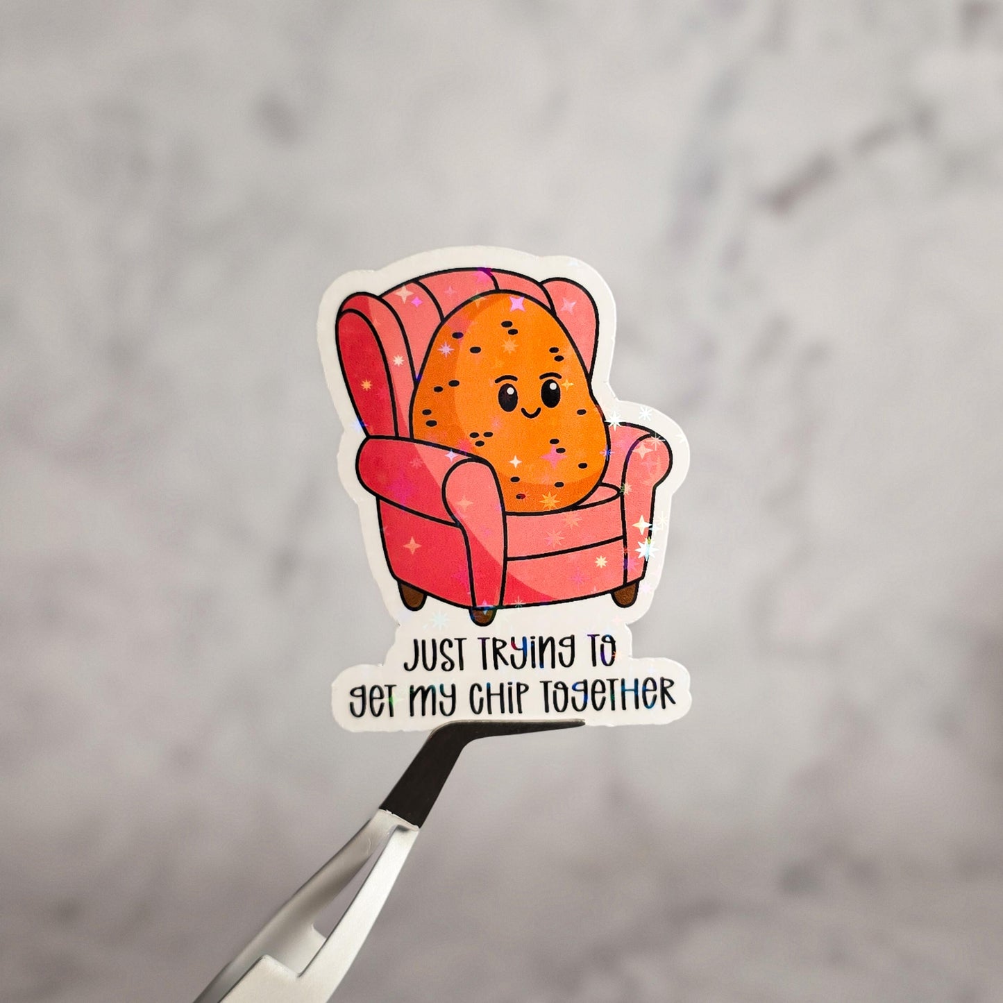 Cute Potato Trying To Get My Chip Together Holographic Sticker