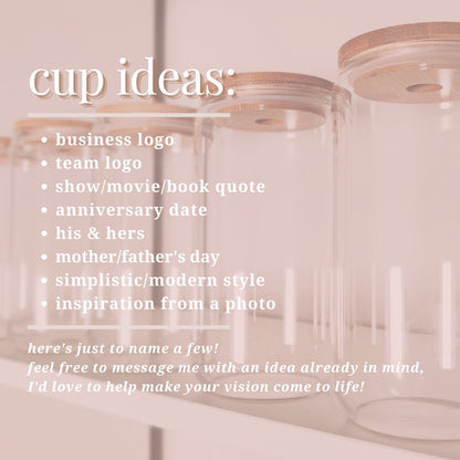 Customized and Personalized Glass Cup with Lid and Straw