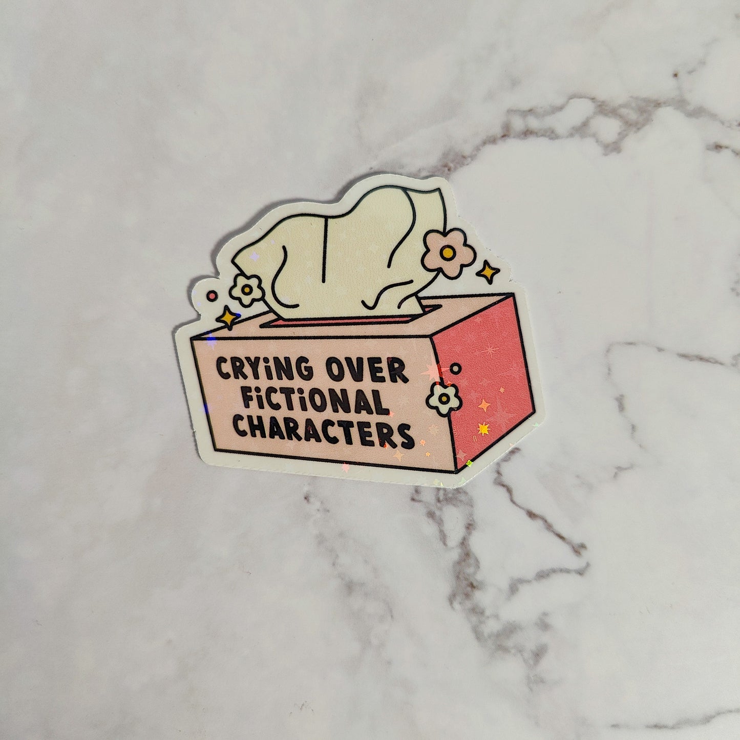 Crying Over Fictional Characters Tissue Box Holographic Sticker