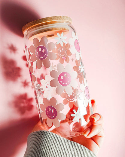 Happy Face Flower Glass Cup