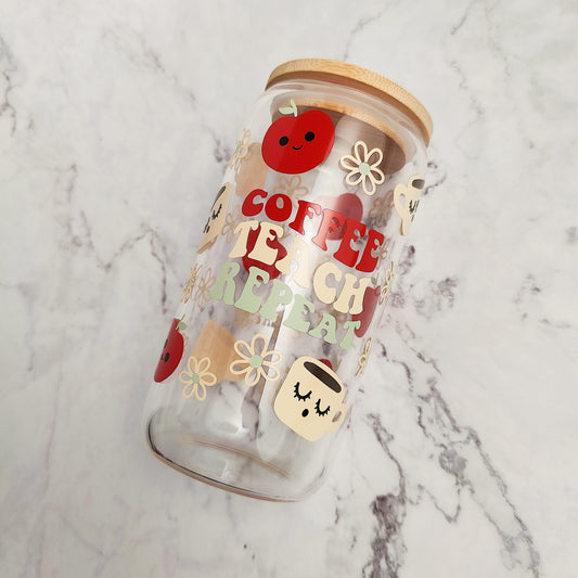 Coffee Teach Repeat Glass Cup