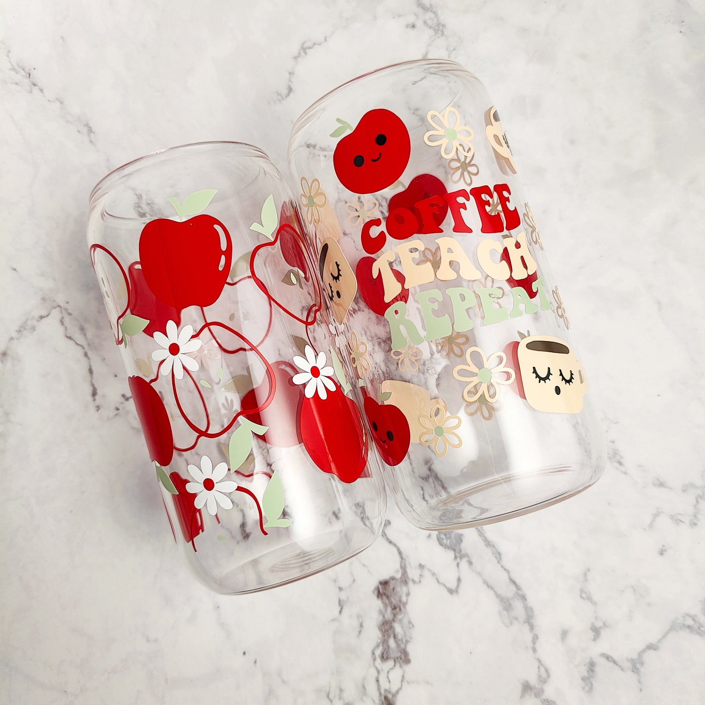 Apples and Daises Glass Cup