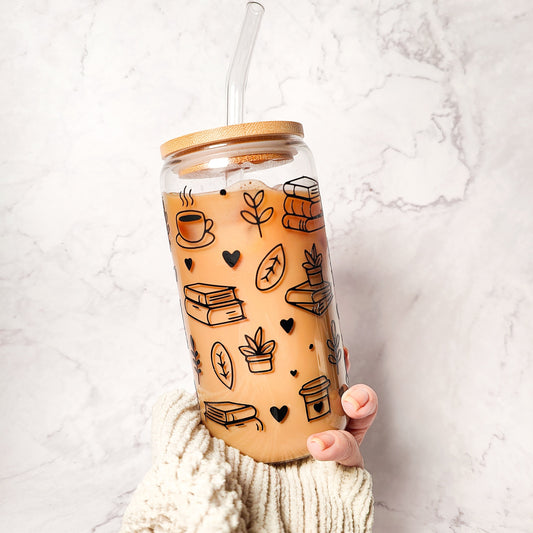 Book Lover Glass Coffee Cup