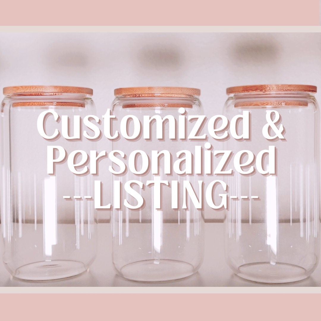 Customized and Personalized Glass Cup with Lid and Straw