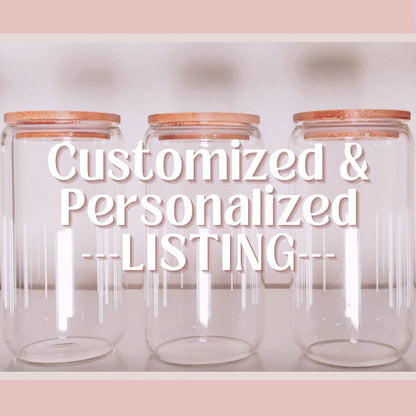 Customized and Personalized Glass Cup with Lid and Straw