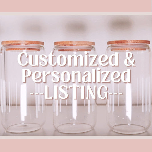 Customized and Personalized Glass Cup with Lid and Straw
