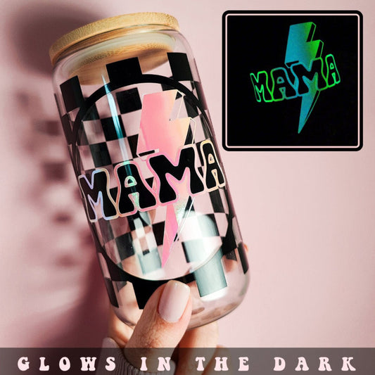 Checkered Glow In The Dark Mama Glass Cup