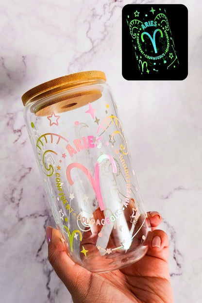 Zodiac Glow In The Dark Glass Cup