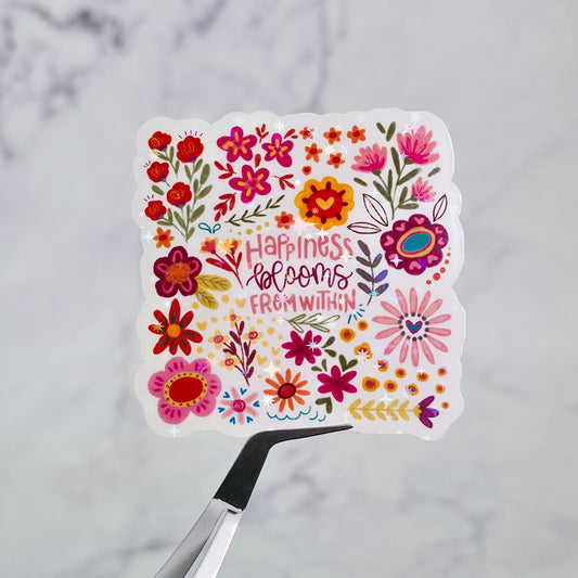 Happiness Blooms From Within Holographic Sticker
