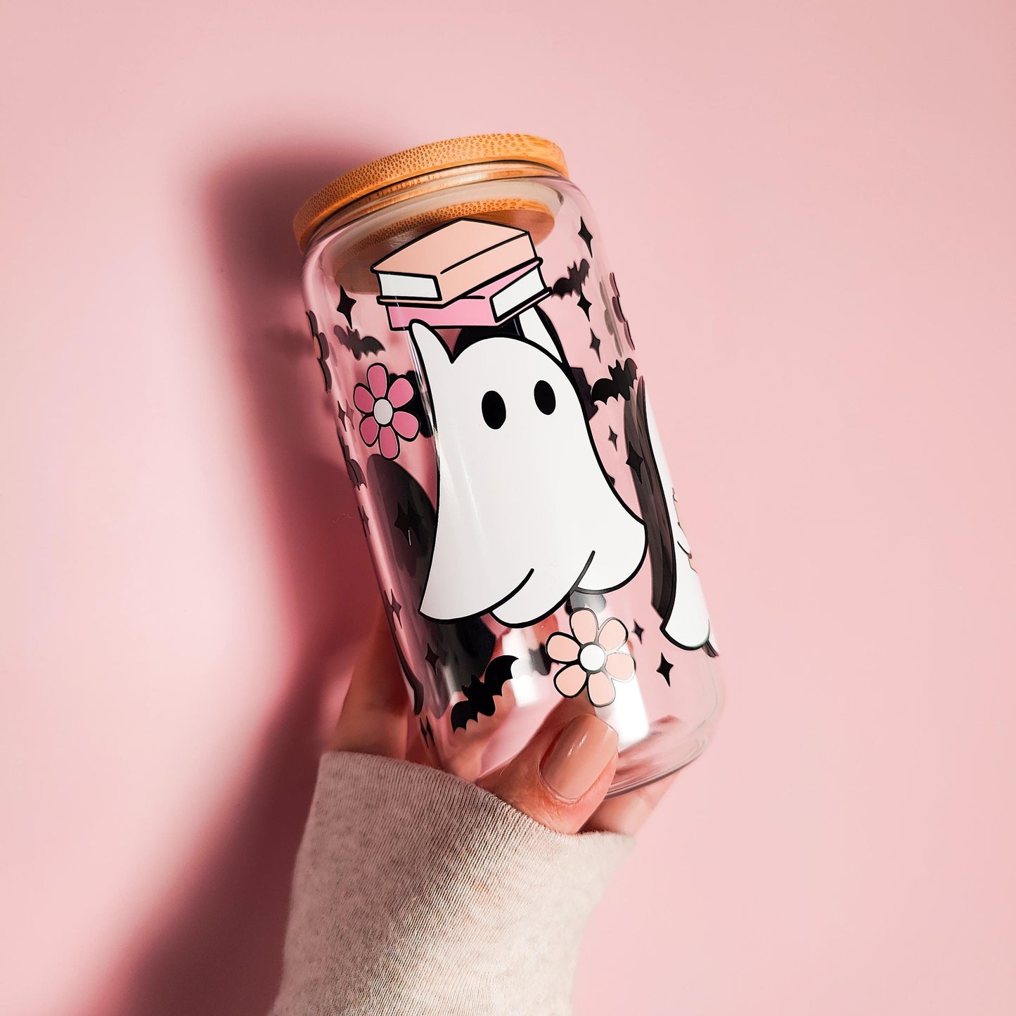 Floral Bookish Ghosts Coffee Glass Can