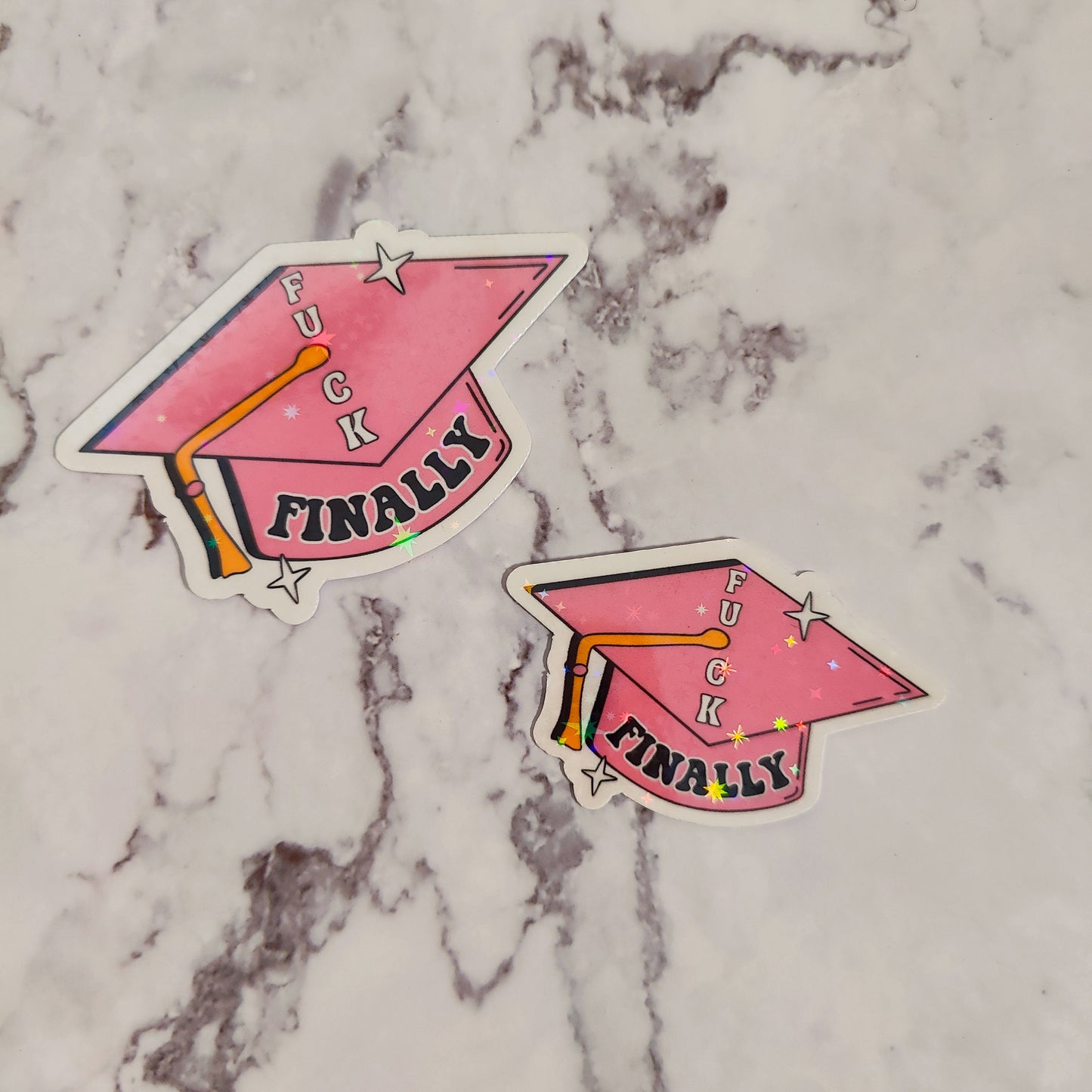 Fuck Finally Graduation Cap Holographic Sticker