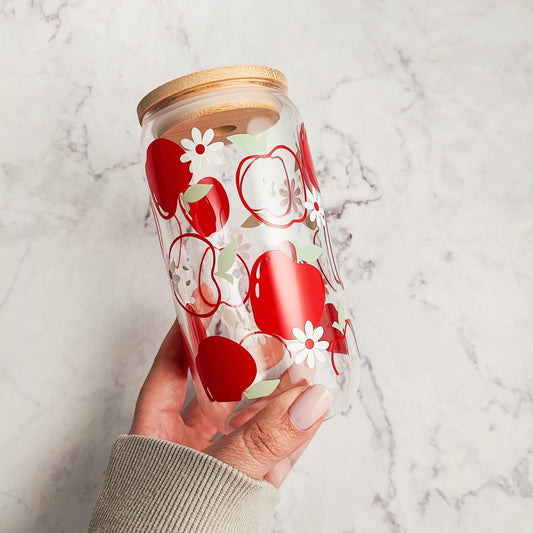 Apples and Daises Glass Cup