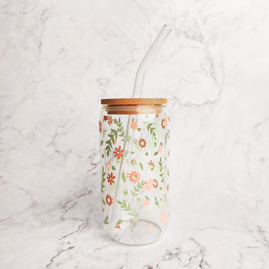 Minimal Spring Floral Glass Cup