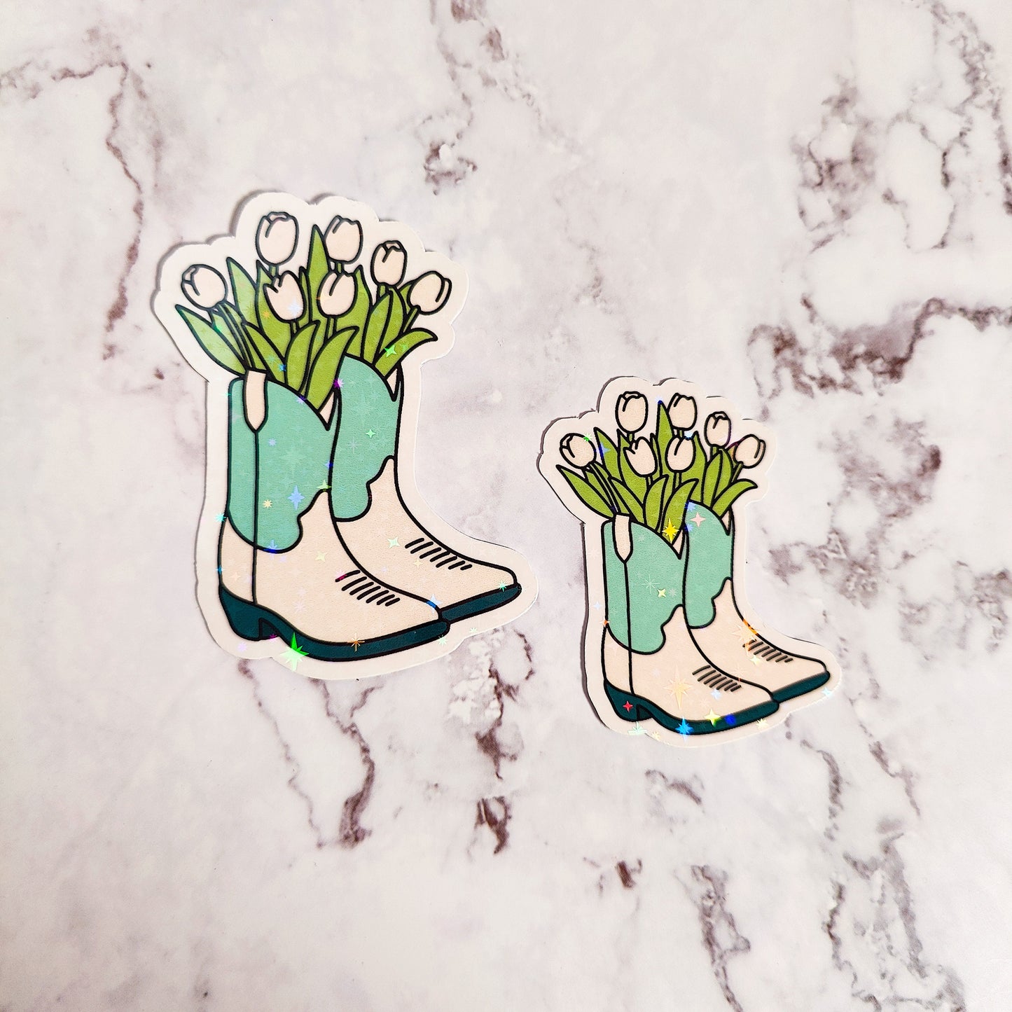 Tulip Cowboy Boots Holographic Sticker
