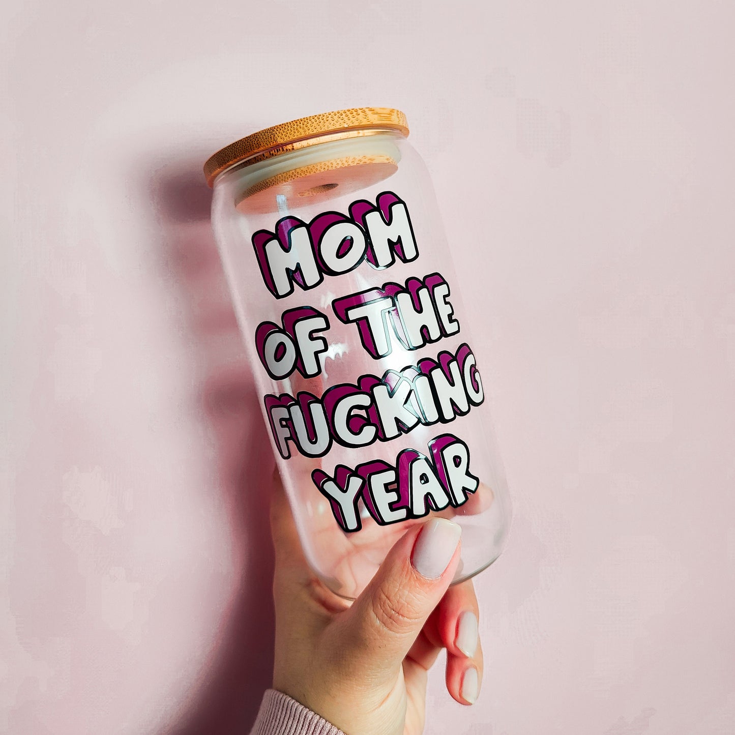 Mom Of The Fucking Year Glass Cup