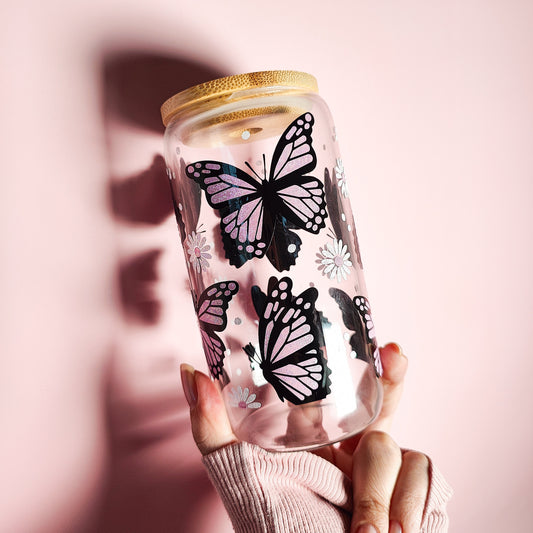 Butterfly Daisy Glass Coffee Cup